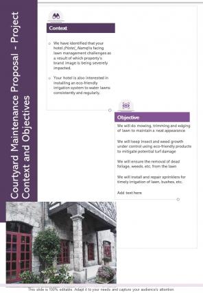Courtyard Maintenance Proposal Project Context And Objectives One Pager Sample Example Document
