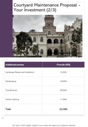 Courtyard Maintenance Proposal Your Investment One Pager Sample Example Document