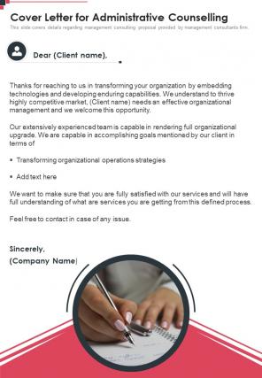 Cover Letter For Administrative Counselling One Pager Sample Example Document