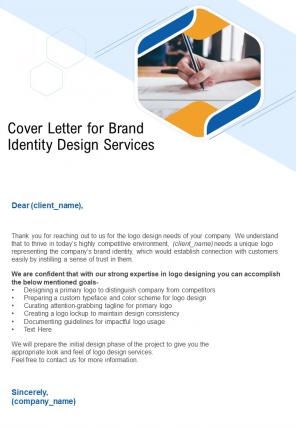 Cover Letter For Brand Identity Design Services One Pager Sample Example Document