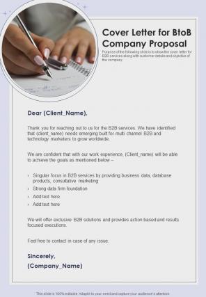 Cover Letter For Btob Company Proposal One Pager Sample Example Document