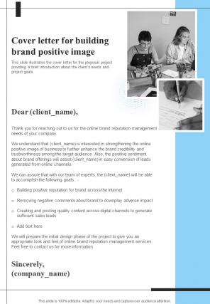 Cover Letter For Building Brand Positive Image One Pager Sample Example Document