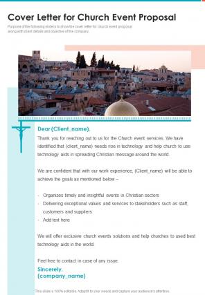Cover Letter For Church Event Proposal One Pager Sample Example Document