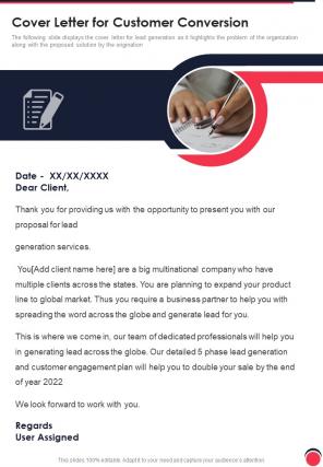Cover Letter For Customer Conversion One Pager Sample Example Document