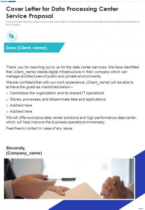 Cover Letter For Data Processing Center Service One Pager Sample Example Document