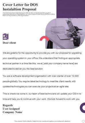 Cover Letter For Dos Instalaltion Proposal One Pager Sample Example Document