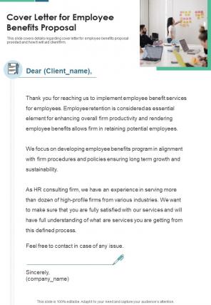 Cover Letter For Employee Benefits Proposal One Pager Sample Example Document