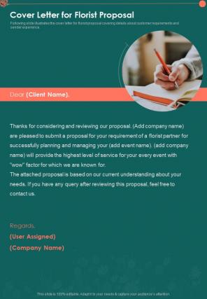 Cover Letter For Florist Proposal One Pager Sample Example Document
