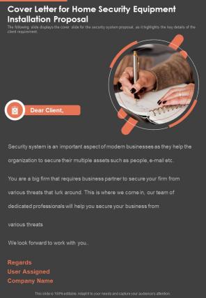 Cover Letter For Home Security Equipment Installation Proposal One Pager Sample Example Document