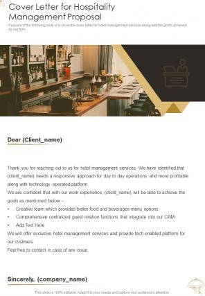 Cover Letter For Hospitality Management Proposal One Pager Sample Example Document