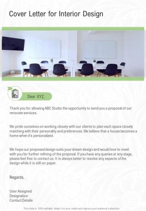 Cover Letter For Interior Design One Pager Sample Example Document