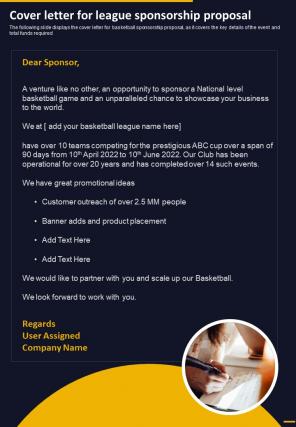 Cover Letter For League Sponsorship Proposal One Pager Sample Example Document