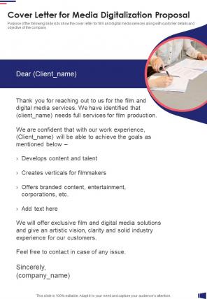 Cover Letter For Media Digitalization Proposal One Pager Sample Example Document