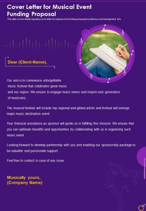 Cover Letter For Musical Event Funding Proposal One Pager Sample Example Document