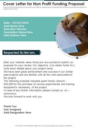 Cover Letter For Non Profit Funding Proposal One Pager Sample Example Document