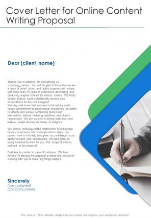 Cover Letter For Online Content Writing Proposal One Pager Sample Example Document