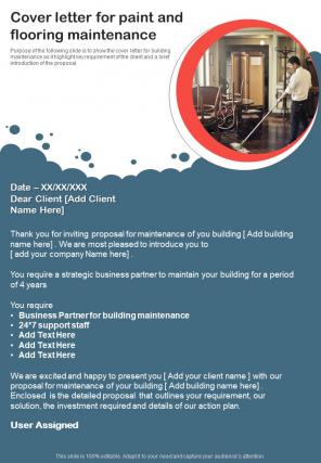 Cover Letter For Paint And Flooring Maintenance One Pager Sample Example Document