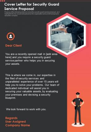 Cover Letter For Security Guard Service Proposal One Pager Sample Example Document
