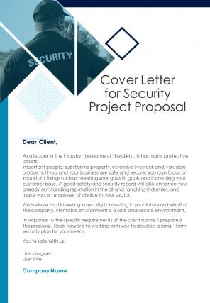 Cover Letter For Security Project Proposal One Pager Sample Example Document