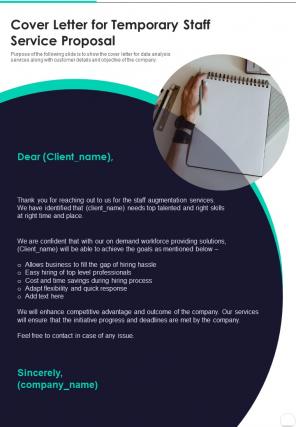 Cover Letter For Temporary Staff Service Proposal One Pager Sample Example Document