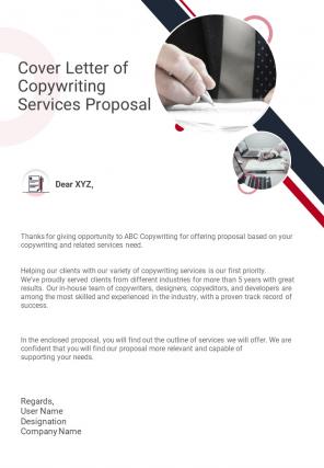 Cover Letter Of Copywriting Services Proposal One Pager Sample Example Document
