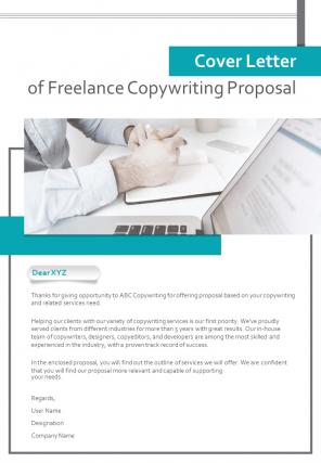 Cover Letter Of Freelance Copywriting Proposal One Pager Sample Example Document