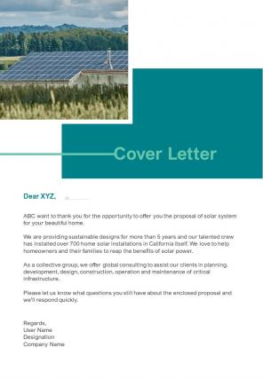 Cover Letter Solar Proposal Template One Pager Sample Example Document
