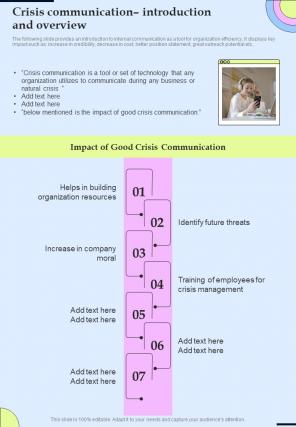 Crisis Communication Corporate Communication Playbook One Pager Sample Example Document
