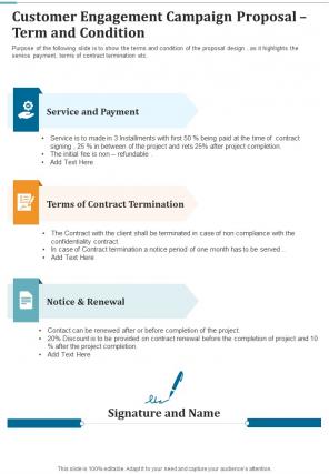 Customer Engagement Campaign Proposal Term And Condition One Pager Sample Example Document