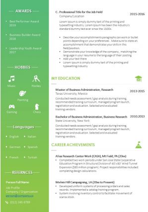 Cv sample resume design with personal details and professional skills