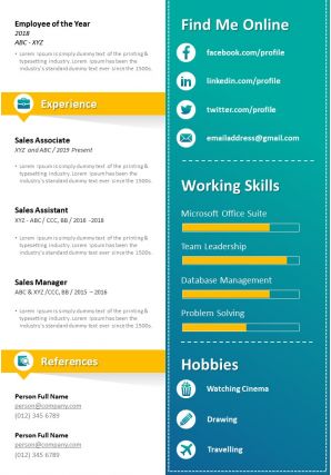 Cv template sales manager resume powerpoint presentation