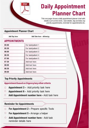 Daily appointment planner chart presentation report infographic ppt pdf document