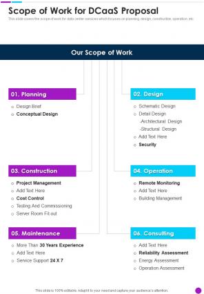 Dcaas Proposal For Scope Of Work One Pager Sample Example Document