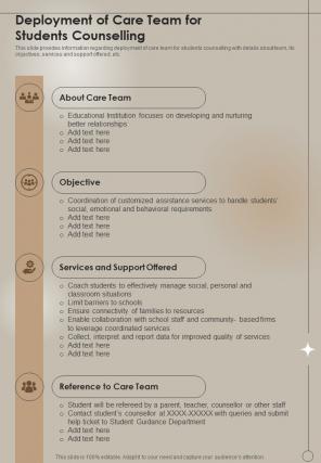 Deployment Of Care Team For Students Counselling One Pager Sample Example Document