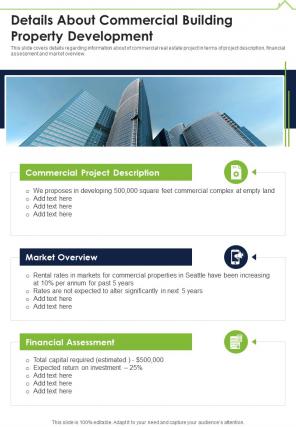 Details About Commercial Building Property Development One Pager Sample Example Document