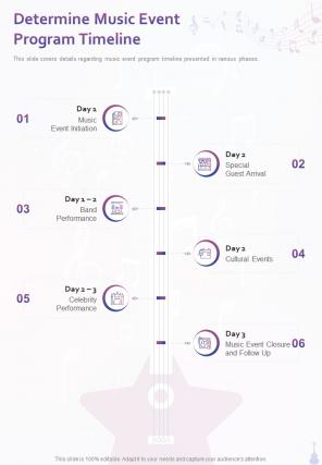 Determine Music Event Program Timeline One Pager Sample Example Document