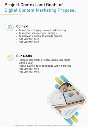Digital Content Marketing Proposal Of Project Context And Goals One Pager Sample Example Document