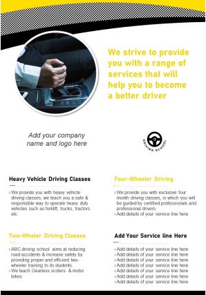 Drivers training school four page brochure template