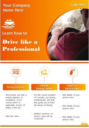 Drivers training school two page brochure template