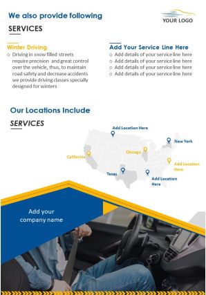 Driving training school four page brochure template