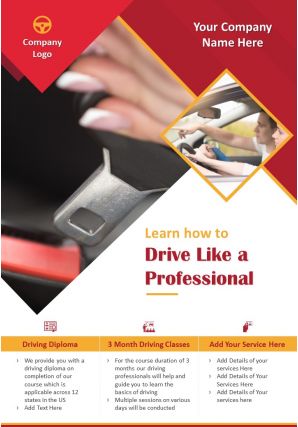 Driving training school two page brochure template
