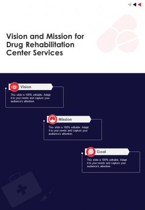 Drug Rehabilitation Center Services For Vision And Mission One Pager Sample Example Document