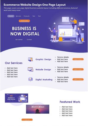 Ecommerce website design one page layout presentation report infographic ppt pdf document