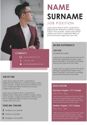 Editable resume professional design template for job search