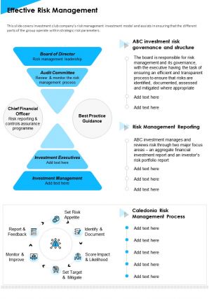 Effective risk management presentation report infographic ppt pdf document