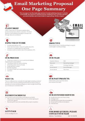 Email marketing proposal one page summary presentation report infographic ppt pdf document