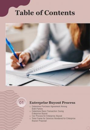 Enterprise Buyout Proposal Table Of Contents One Pager Sample Example Document