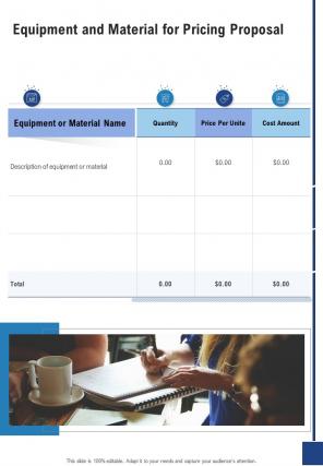 Equipment And Material For Pricing Proposal One Pager Sample Example Document