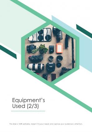 Equipments Used Photography Project Proposal One Pager Sample Example Document