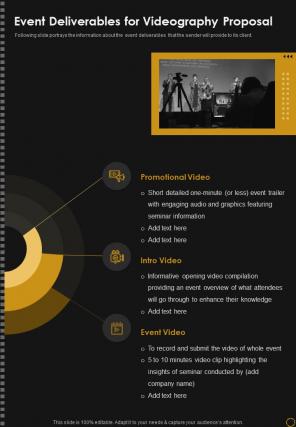 Event Deliverables For Videography Proposal One Pager Sample Example Document